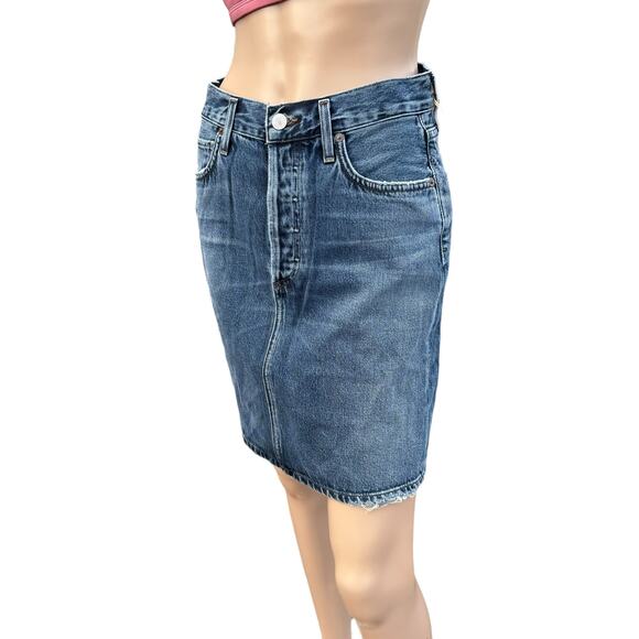 New Citizens of Humanity Premium Vintage Lorelle Piece Out Denim Mini Skirt 27 - Picture 4 of 13